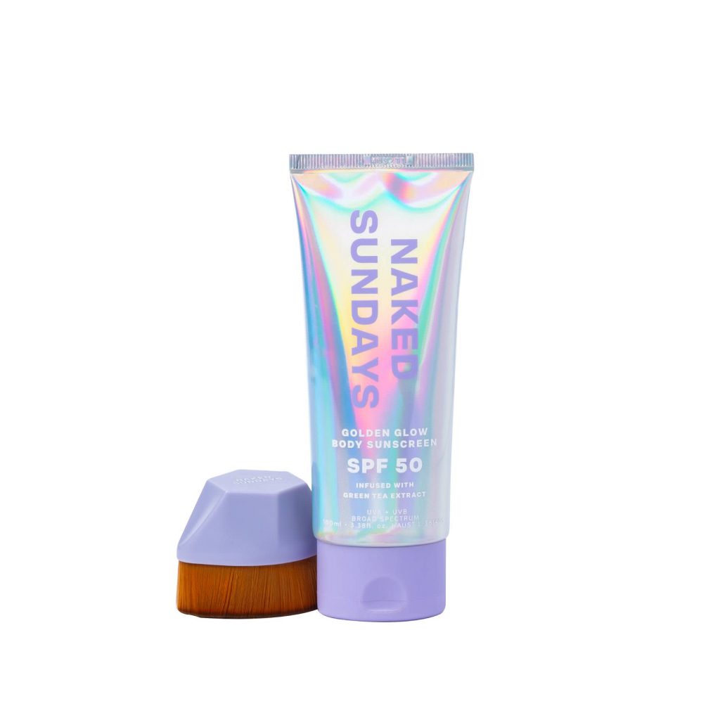 Airbrushed legs: Naked Sundays Golden Glow, Body Sunscreen SPF50, ($45)