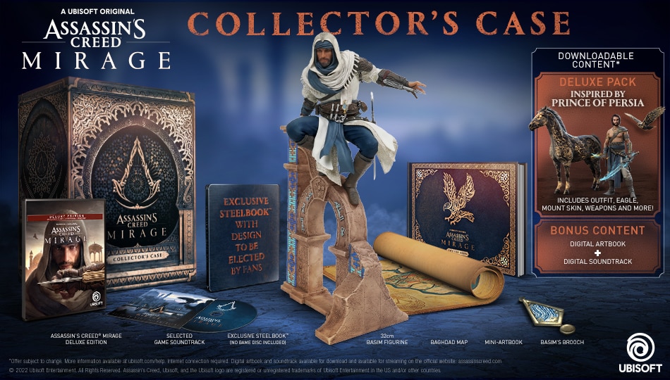 The contents of the Assassin's Creed Mirage Collector's Edition.