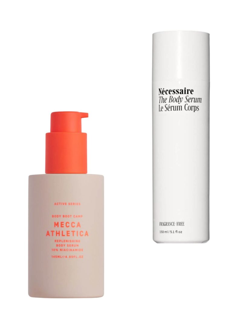 Best Body Serum 2022:  Mecca Athletica Replenishing Body Serum ($54) and the Necessaire Body Serum ($40) 