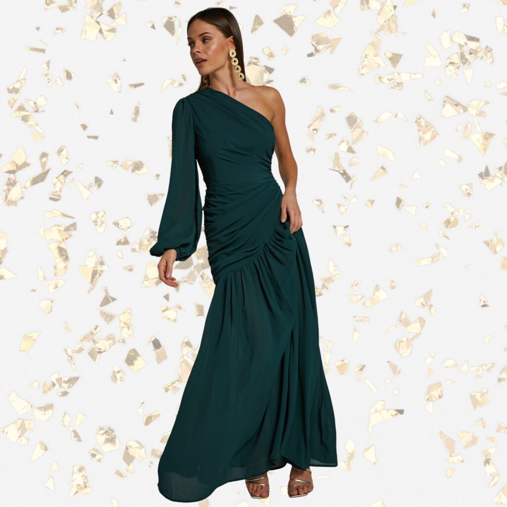 Showpo GRITTAH ONE SHOULDER BISHOP SLEEVE HIGH SLIT RUCHED MAXI DRESS - Winter evening dress