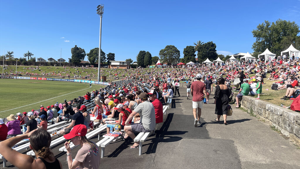 Crowd at Swans vs Hawthorn AFLW game in Sydney, Australia