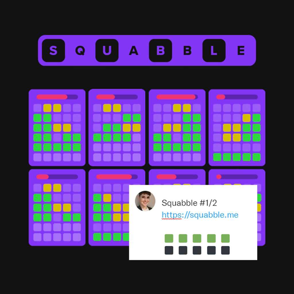 A screenshot of Squabble, the multiplayer Wordle battle royale.