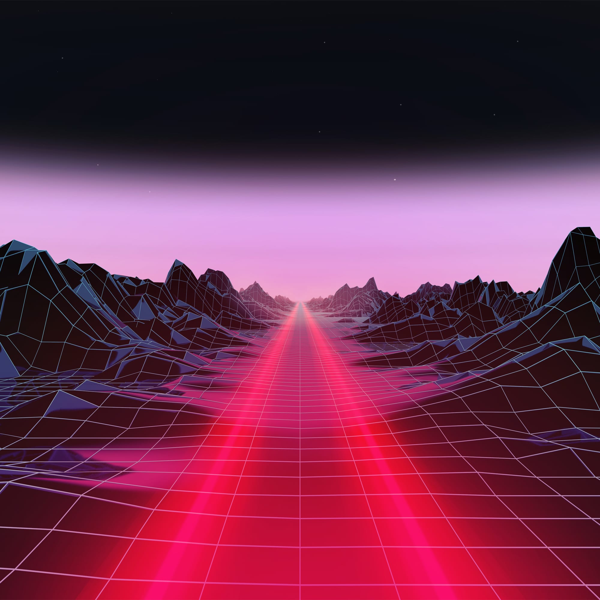 Futuristic, neon pink road leading into the horizon.