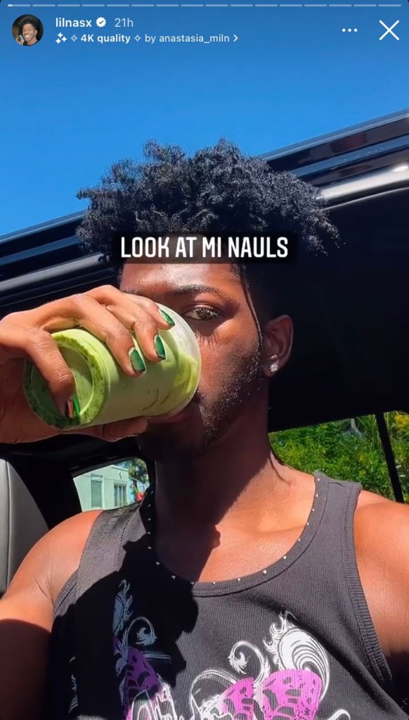 Lil Nas X Green Chrome nails