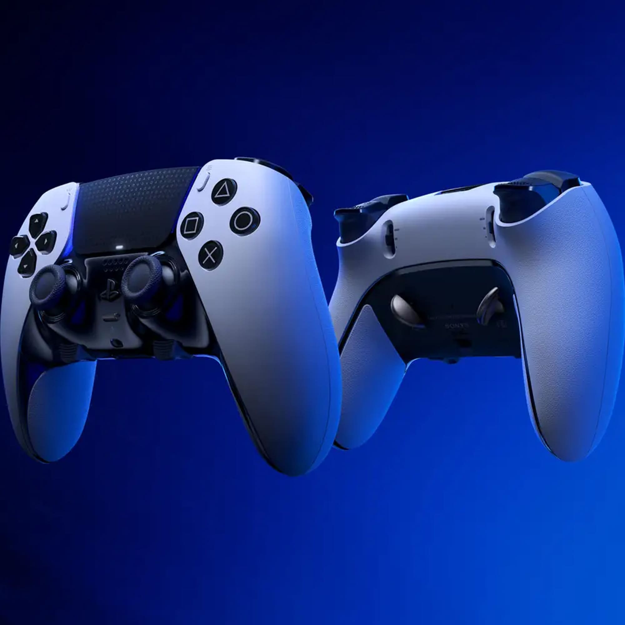 Front and back views of the DualSense Edge controller for PS5.