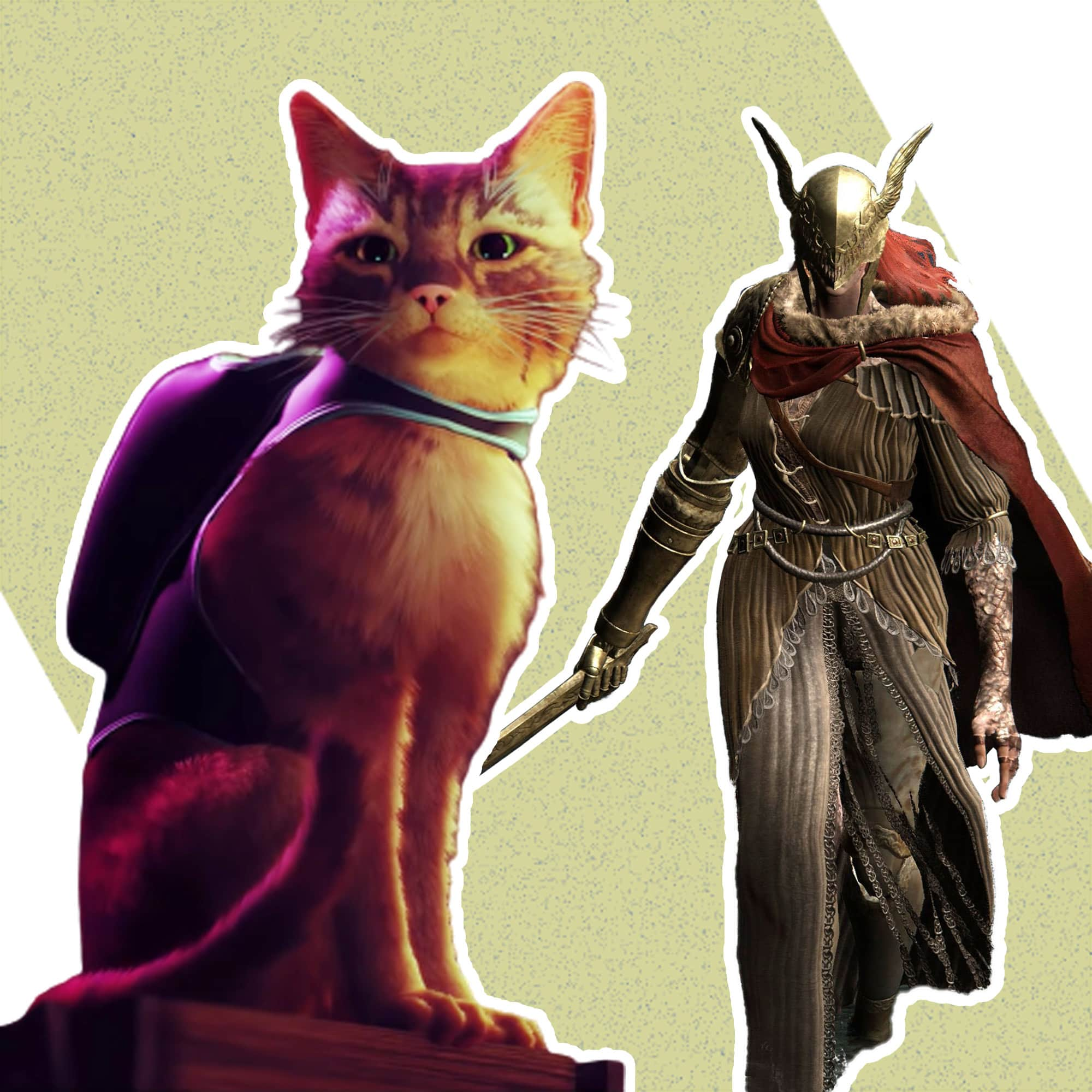 The cat from Stray next to Malenia from Elden Ring.